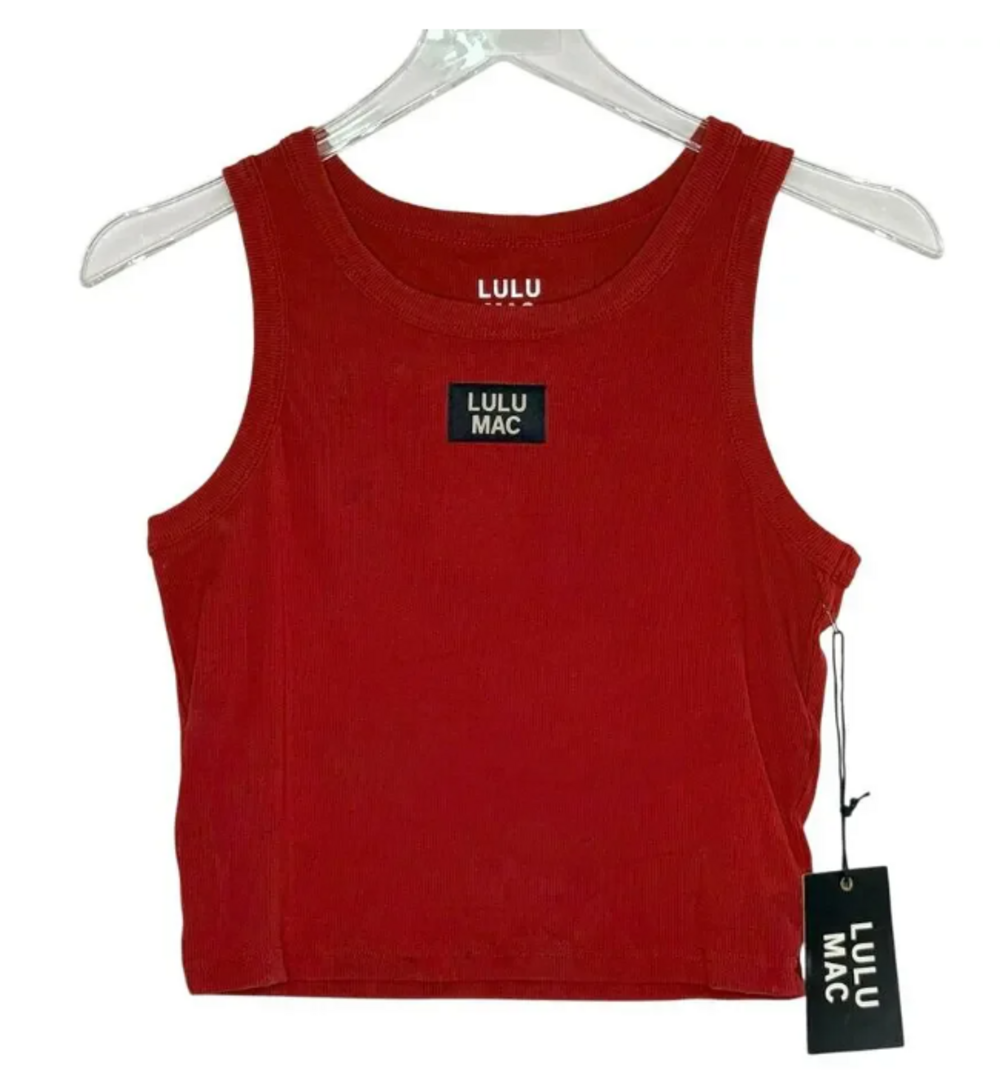 Lulu Mac Red Ribbed Crop Tank Top